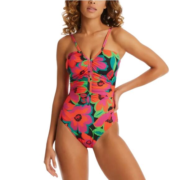Sanctuary Printed Gardener Shirred One-Piece Swimsuit - Small - Picture 1 of 8